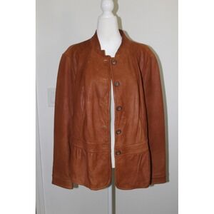 VTG Ana Women's Brown Genuine Leather Peplum Jacket Blazer 1X‎